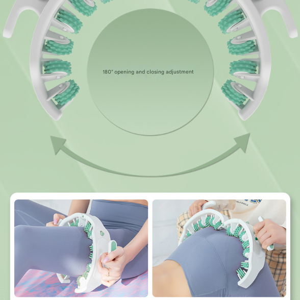 Green and White Adjustable 3D Leg & Body Roller Massager - Deep Tissue Muscle Relief for Thighs, Calves, Arms - Fascia & Cellulite Tool with Detachable Handles