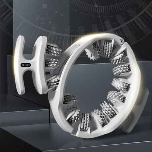 Grey and White Adjustable 3D Leg & Body Roller Massager - Deep Tissue Muscle Relief for Thighs, Calves, Arms - Fascia & Cellulite Tool with Detachable Handles