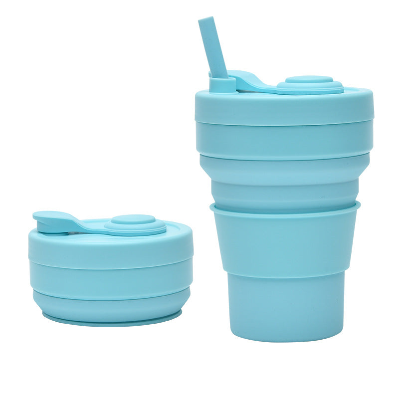2 Pcs Light Blue 350ml Collapsible Silicone Travel Cup - Portable, Leak-Proof &amp; Food-Grade Drinking Mug with Lid, Insulating Sleeve &amp; Straw