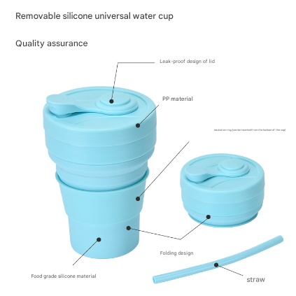 2 Pcs Light Blue 350ml Collapsible Silicone Travel Cup - Portable, Leak-Proof & Food-Grade Drinking Mug with Lid, Insulating Sleeve & Straw