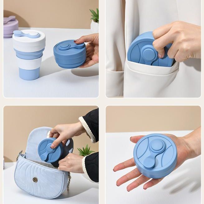 2 Pcs Black 350ml Collapsible Silicone Travel Cup - Portable, Leak-Proof & Food-Grade Drinking Mug with Lid, Insulating Sleeve & Straw