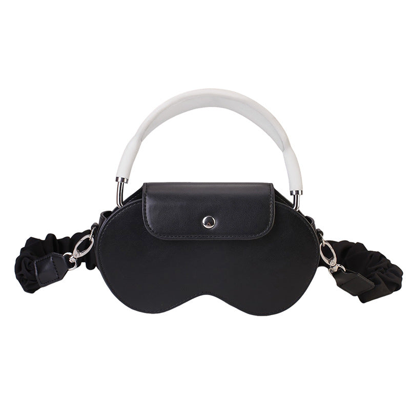 Black Chic PU Leather Crossbody Storage Bag for Apple AirPods Max - Protective Case with Ruched Fabric Strap &amp; Top Handle