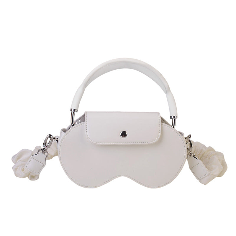 White Chic PU Leather Crossbody Storage Bag for Apple AirPods Max - Protective Case with Ruched Fabric Strap &amp; Top Handle