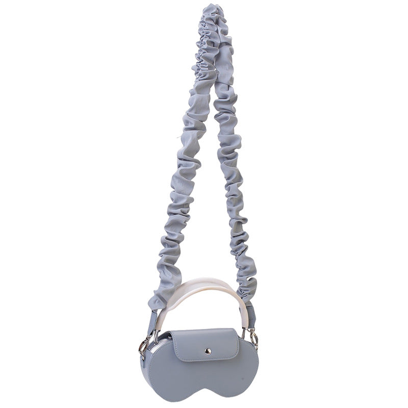 White Chic PU Leather Crossbody Storage Bag for Apple AirPods Max - Protective Case with Ruched Fabric Strap & Top Handle