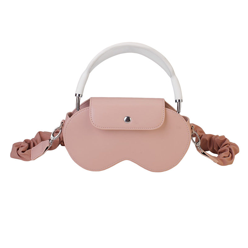 Pink Chic PU Leather Crossbody Storage Bag for Apple AirPods Max - Protective Case with Ruched Fabric Strap &amp; Top Handle