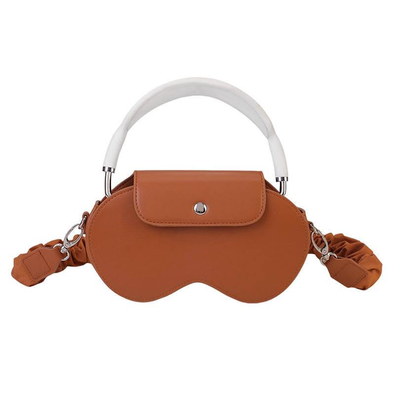 Brown Chic PU Leather Crossbody Storage Bag for Apple AirPods Max - Protective Case with Ruched Fabric Strap &amp; Top Handle