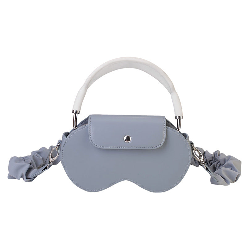 Blue Chic PU Leather Crossbody Storage Bag for Apple AirPods Max - Protective Case with Ruched Fabric Strap &amp; Top Handle
