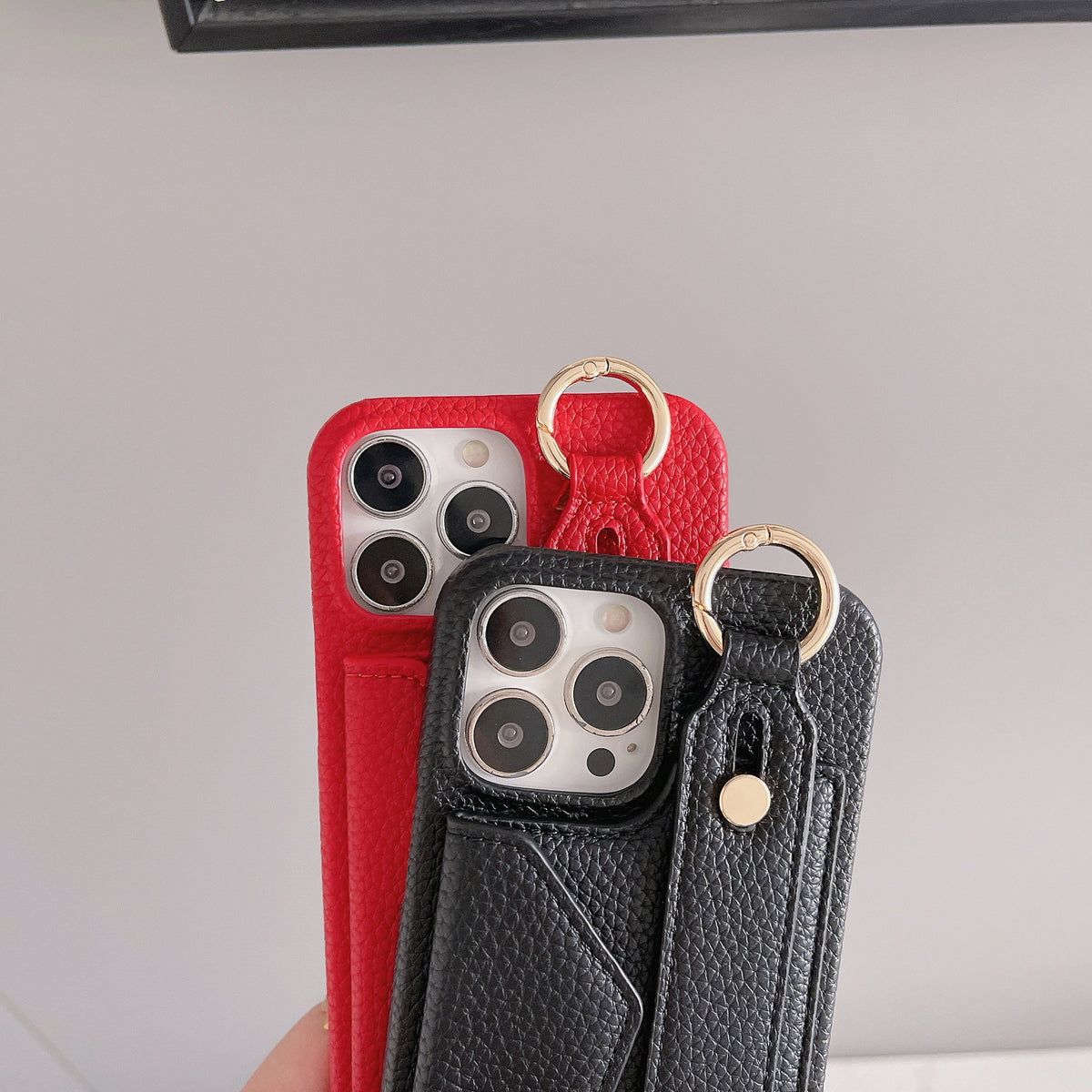 Black Chic PU Leather Crossbody Wallet Case for iPhone 16 Pro Max - Card Holder with Detachable Strap & Finger Ring Grip