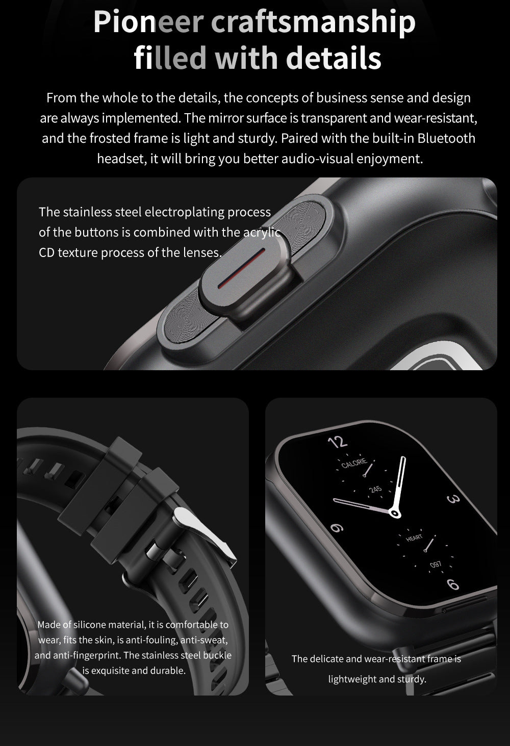 Black Steel Belt 2-in-1 Smartwatch with Built-in Earbuds - 2.01 HD Touchscreen