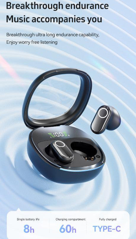 Black Feather-Light TWS Earbuds - Bluetooth 5.4, Hi-Fi Sound, LED Display Case, 60H+ Playtime, Touch Control