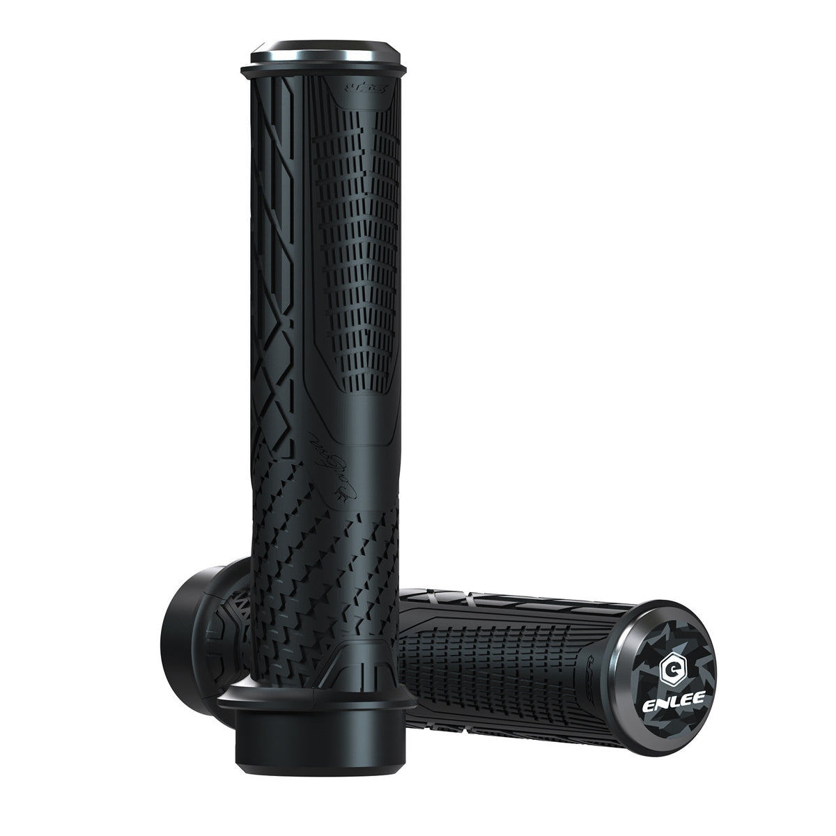 Black Ergonomic Lock-On Bike Grips - Anti-Slip TPR Rubber, Alloy Rings &amp; Plugs for MTB &amp; Commuter Bikes