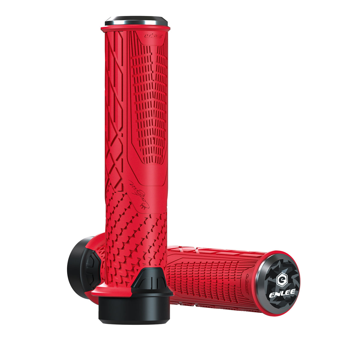 Red Ergonomic Lock-On Bike Grips - Anti-Slip TPR Rubber, Alloy Rings &amp; Plugs for MTB &amp; Commuter Bikes