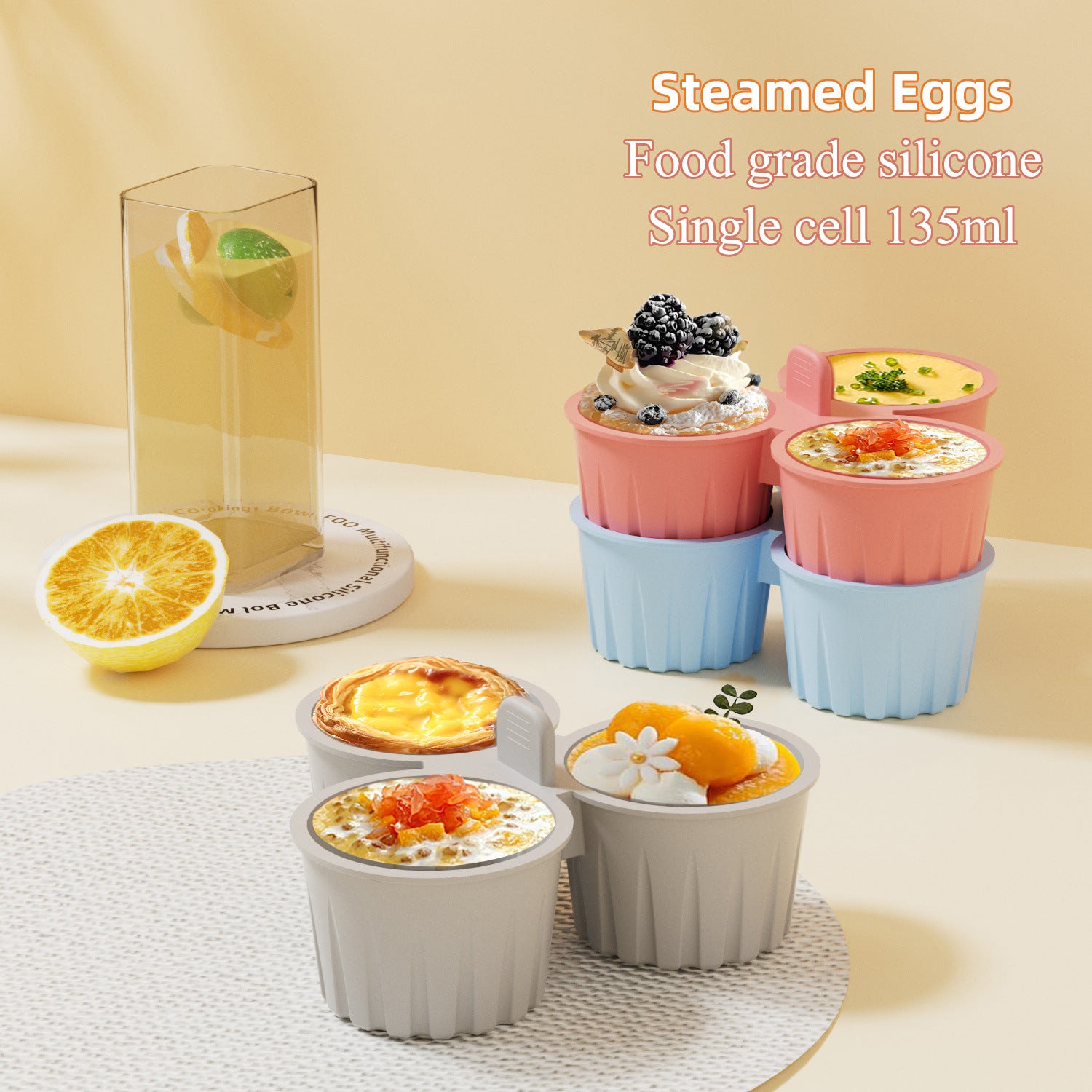 2 Pcs Grey 3-Compartment Silicone Bowl - BPA-Free, Microwave & Air Fryer Safe for Eggs, Baking & Food Storage