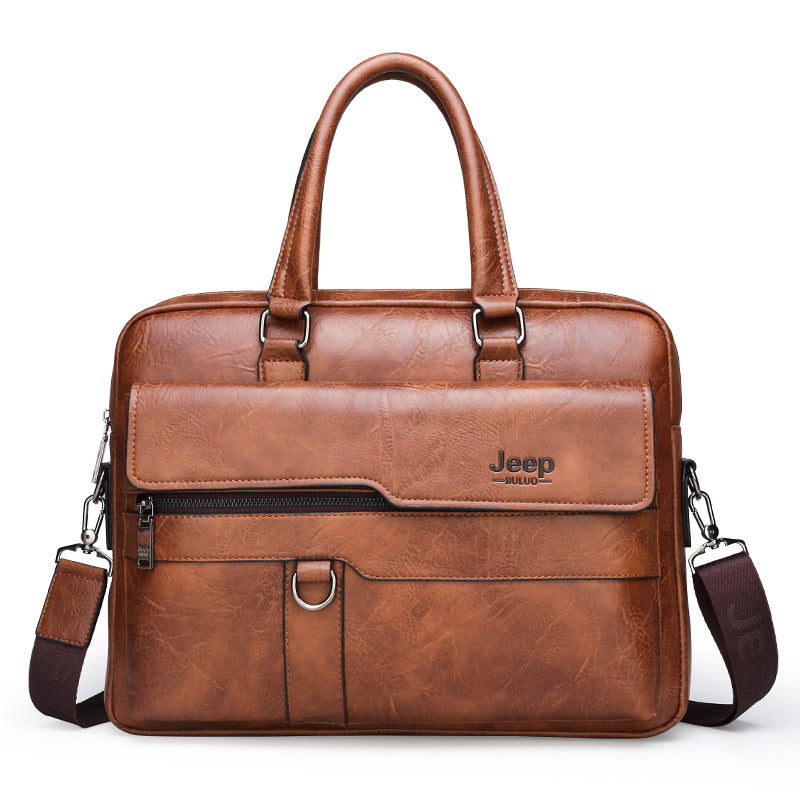 Brown Men's PU Leather Briefcase - Vintage Style Laptop Messenger Bag, Crossbody Satchel for Business &amp; Casual