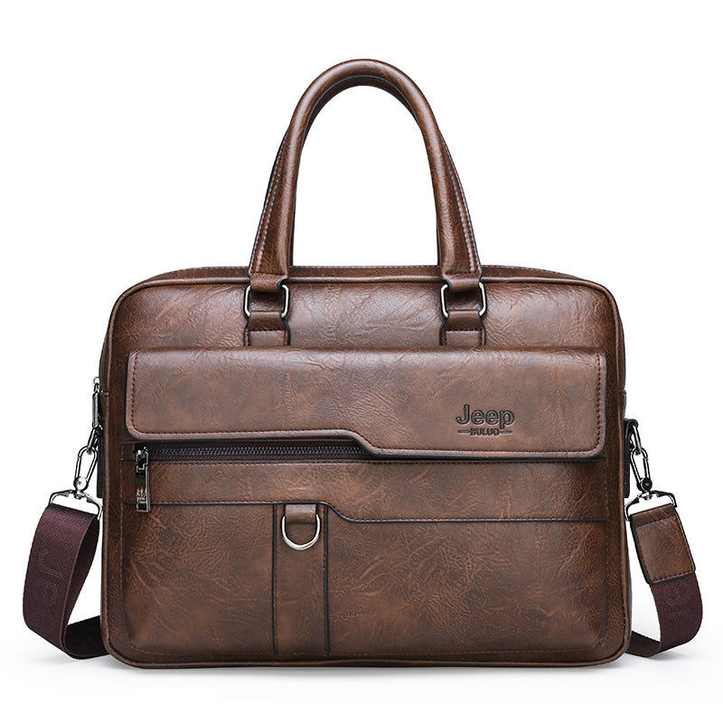 Coffee Men's PU Leather Briefcase - Vintage Style Laptop Messenger Bag, Crossbody Satchel for Business &amp; Casual