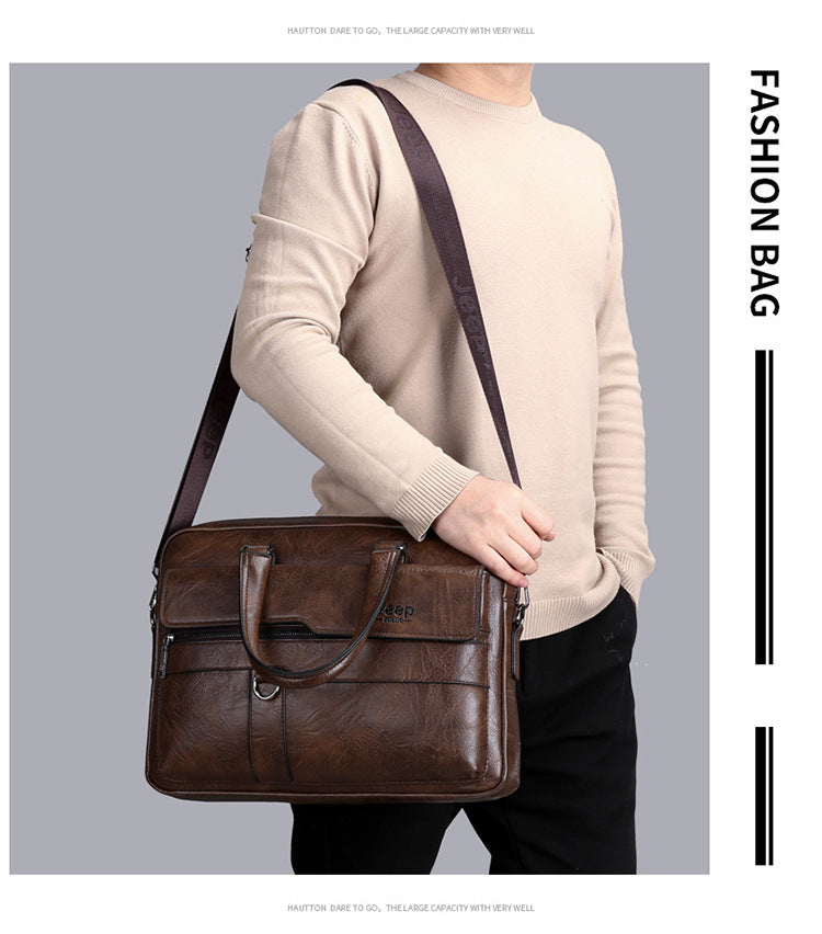 Coffee Men's PU Leather Briefcase - Vintage Style Laptop Messenger Bag, Crossbody Satchel for Business & Casual