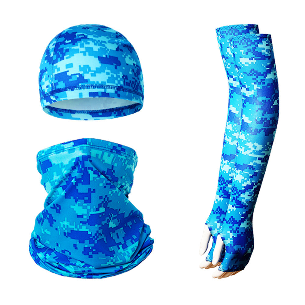 2 Sets Bright Blue Cooling UV Protection Set - 2 Skull Cap, 2 Neck Gaiter &amp; 4 Arm Sleeves for Outdoor Sports