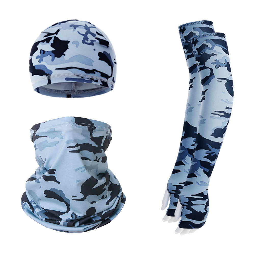 2 Sets Grey Camouflage Cooling UV Protection Set - 2 Skull Cap, 2 Neck Gaiter & 4 Arm Sleeves for Outdoor Sports