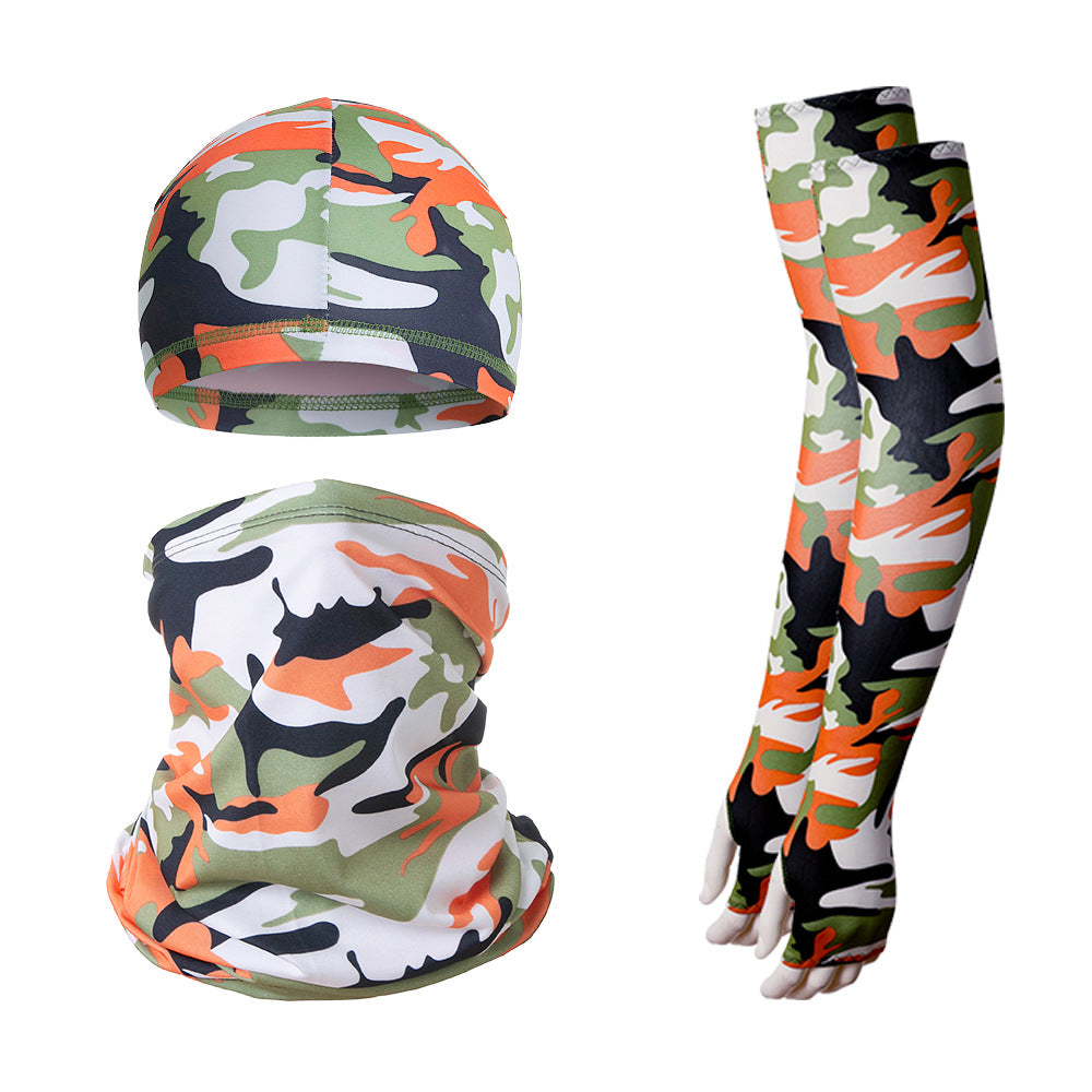 2 Sets Orange Camouflage Cooling UV Protection Set - 2 Skull Cap, 2 Neck Gaiter &amp; 4 Arm Sleeves for Outdoor Sports