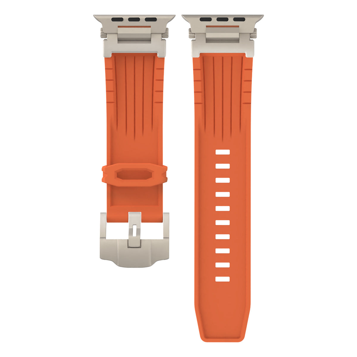 Orange Rugged Tactical Silicone Strap for Apple Watch Ultra &amp; Series - Heavy-Duty Metal Clasp