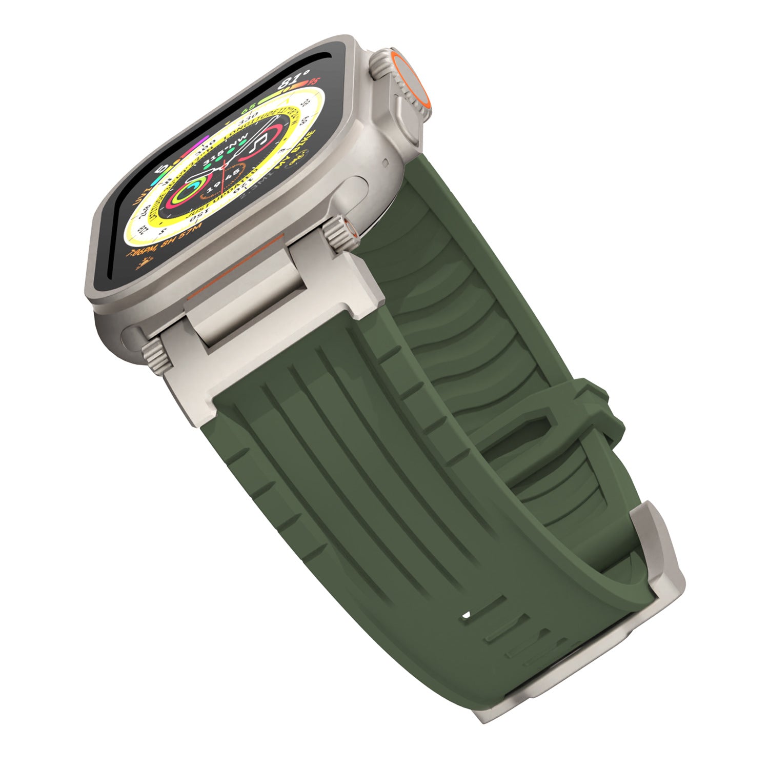 Olive Green Rugged Tactical Silicone Strap for Apple Watch Ultra & Series - Heavy-Duty Metal Clasp