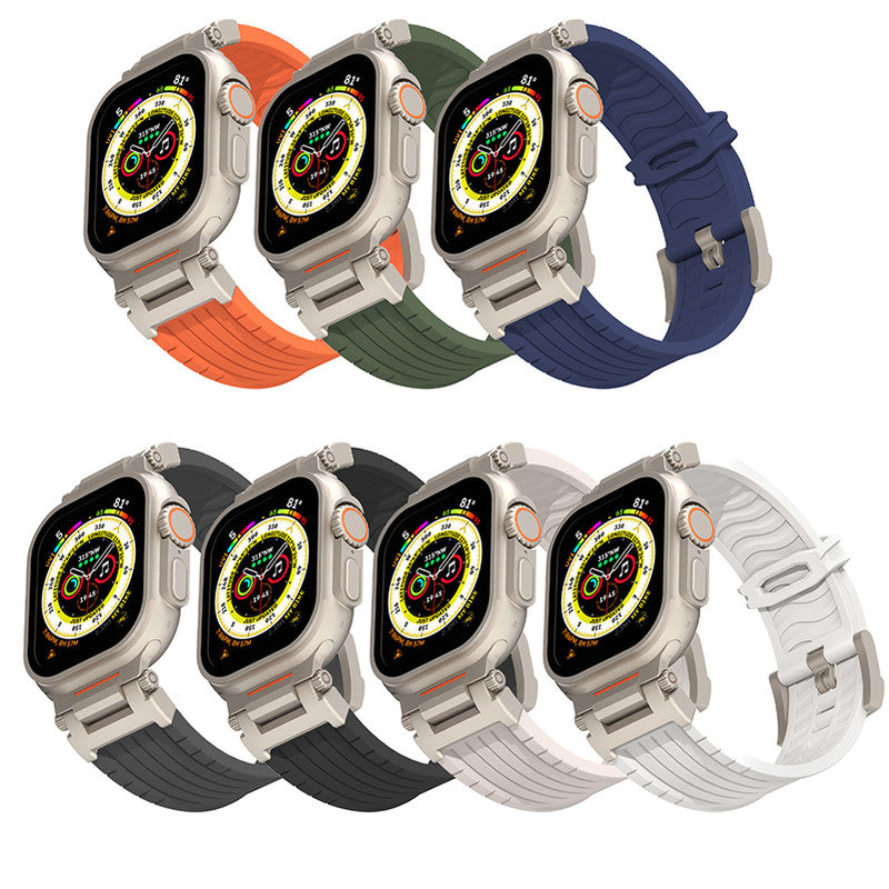 Dark Blue Rugged Tactical Silicone Strap for Apple Watch Ultra & Series - Heavy-Duty Metal Clasp