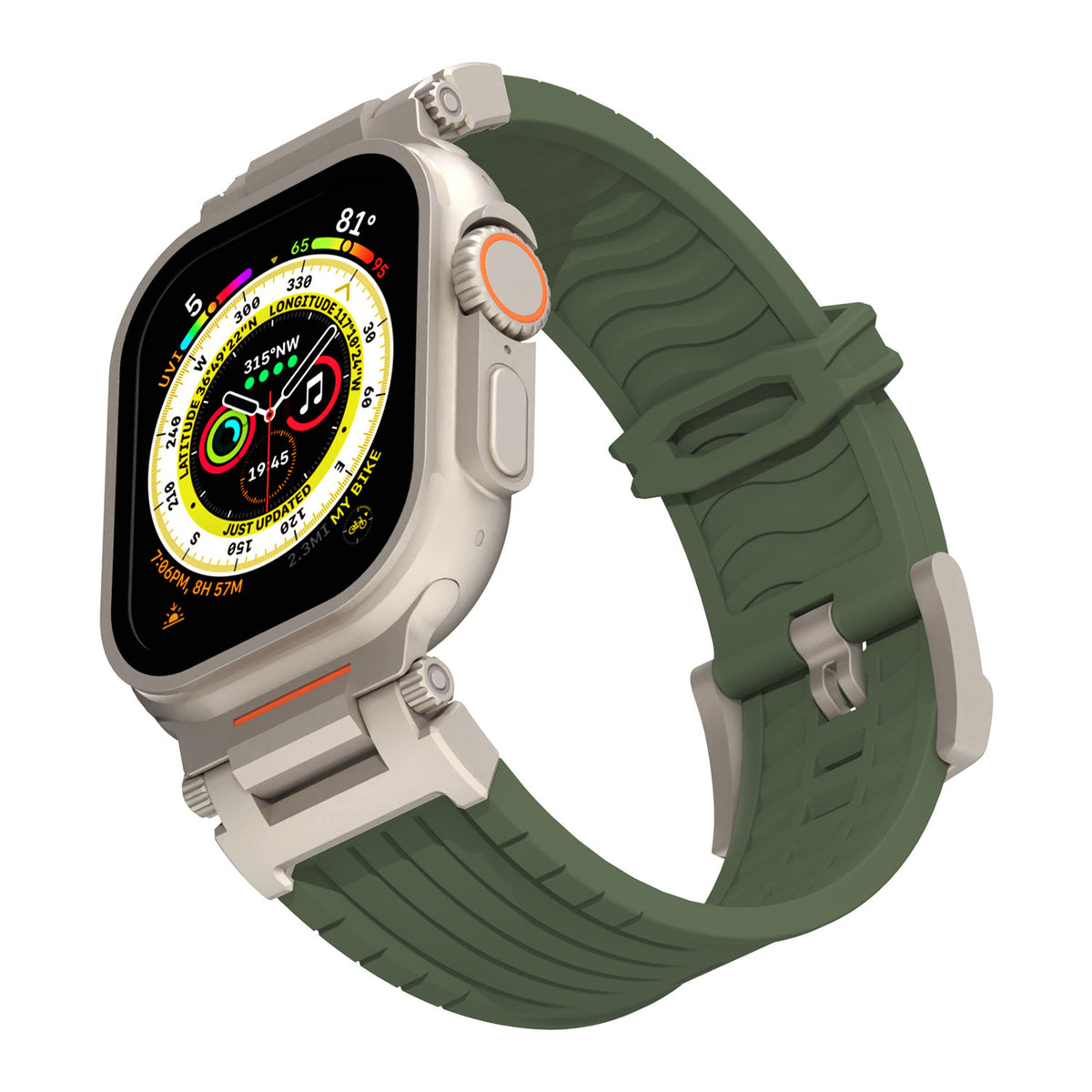 Beige Rugged Tactical Silicone Strap for Apple Watch Ultra & Series - Heavy-Duty Metal Clasp