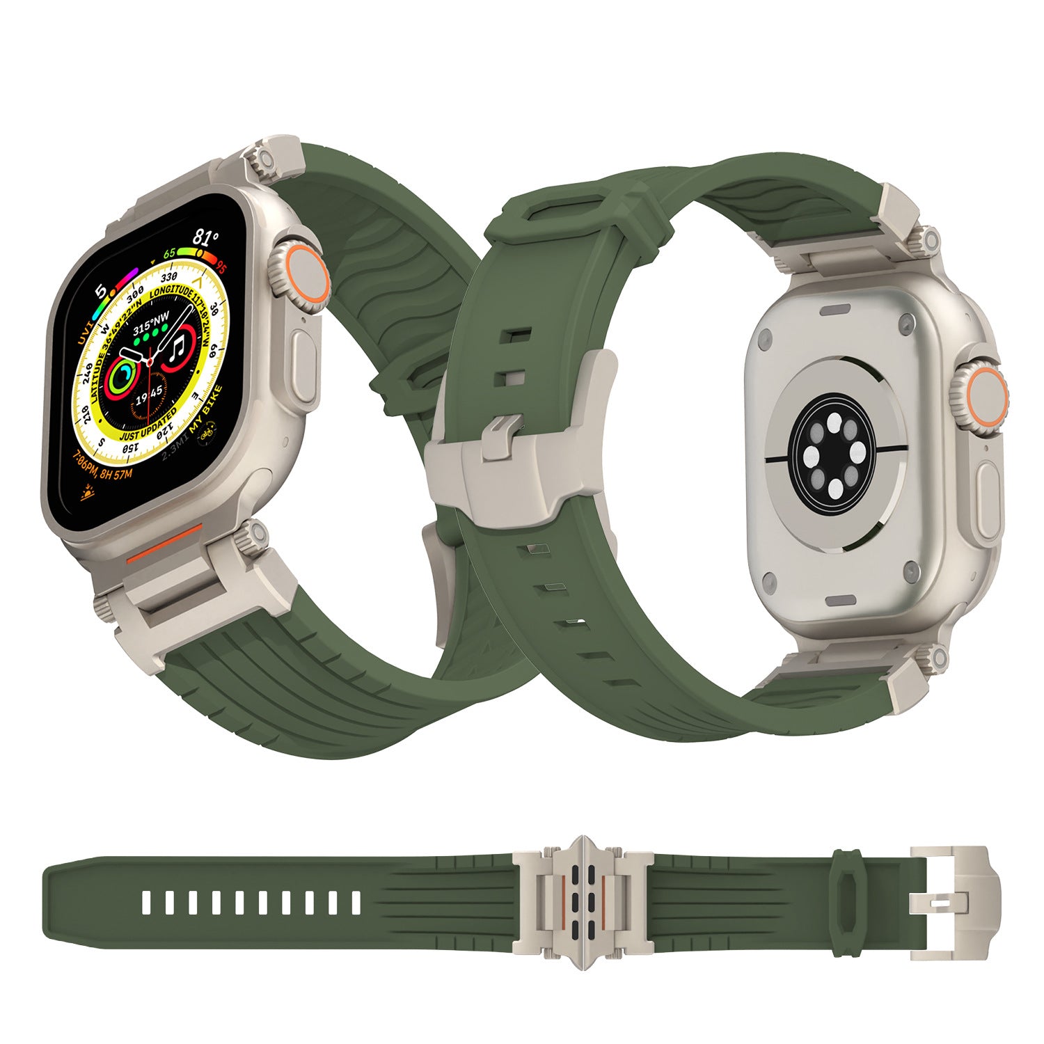 White Rugged Tactical Silicone Strap for Apple Watch Ultra & Series - Heavy-Duty Metal Clasp