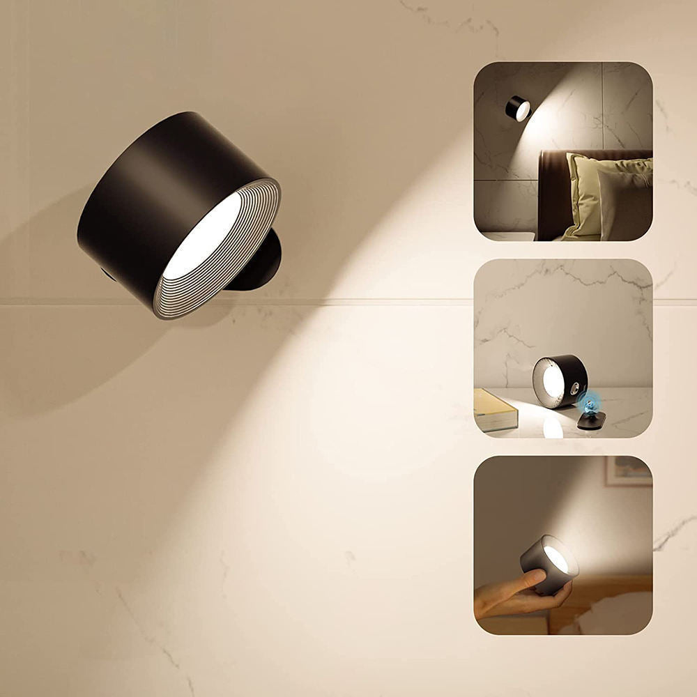 Black Rechargeable LED Magnetic Wall Light - Touch Control, 3 Colors &amp; Dimmable, USB Portable Night Lamp for Reading &amp; Cabinets