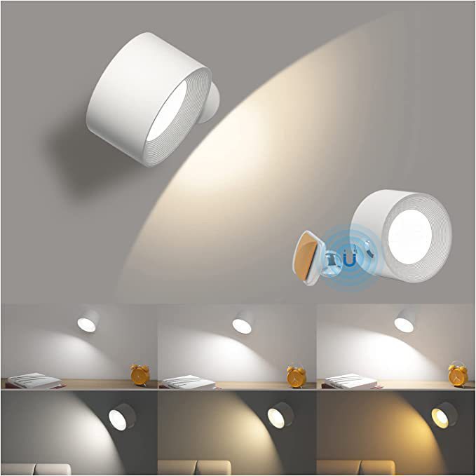 White Rechargeable LED Magnetic Wall Light - Touch Control, 3 Colors &amp; Dimmable, USB Portable Night Lamp for Reading &amp; Cabinets