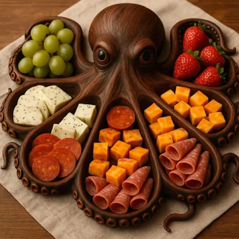 Style A Brown Artisan Crafted Solid Wood Octopus Charcuterie Board - Unique Appetizer &amp; Cheese Serving Platter