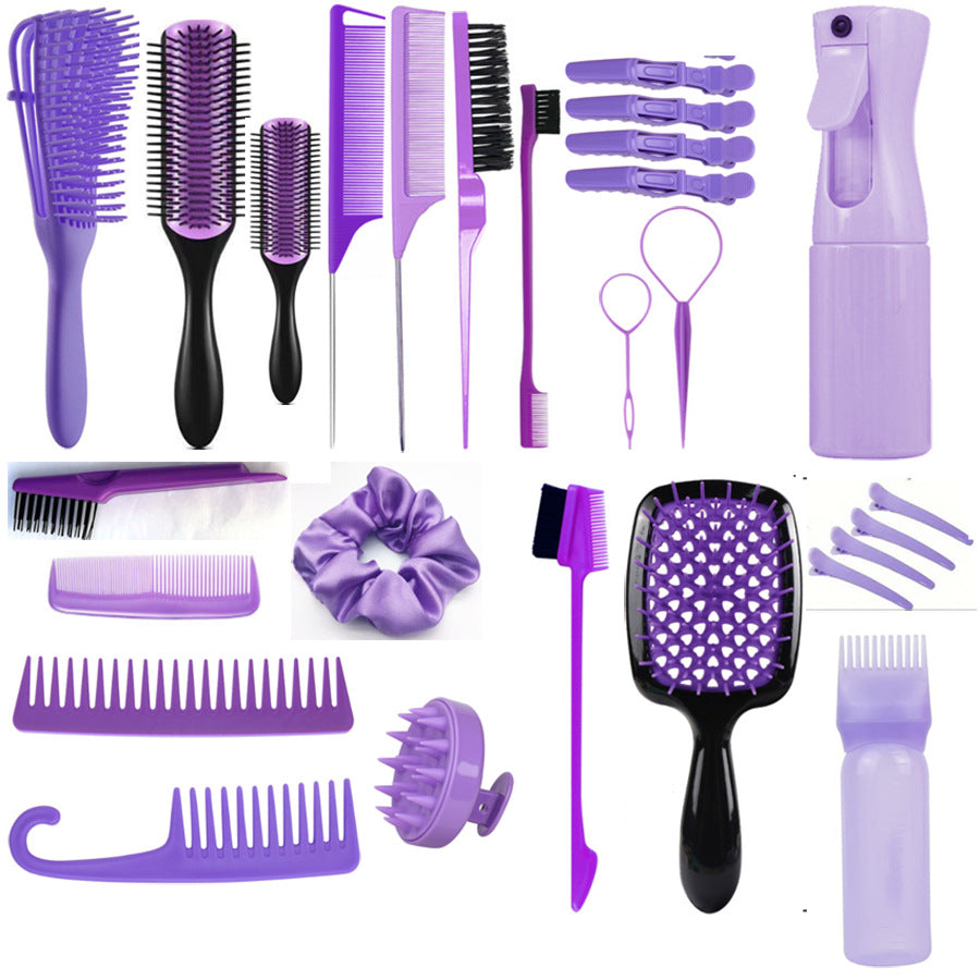 Purple Ultimate 27-Piece Hair Styling & Care Kit - Detangling Brushes, Combs, Scalp Massager & Salon Accessories