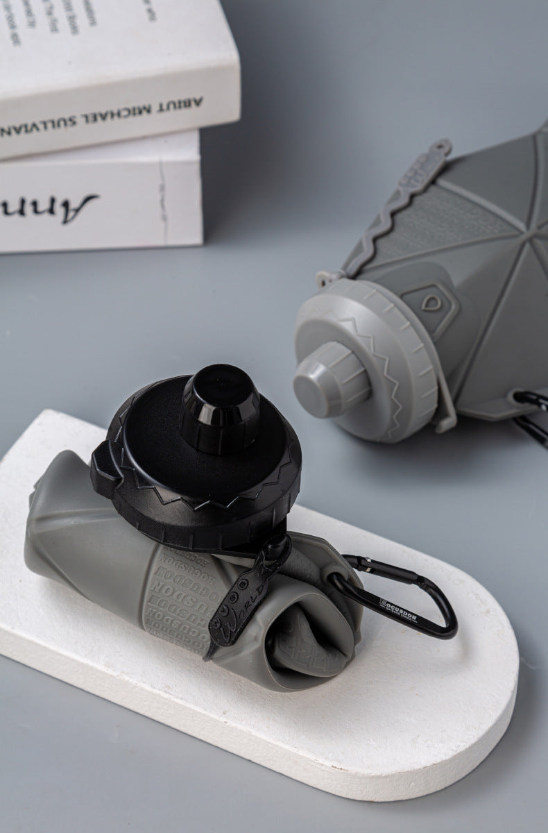 Pink and Black Cup Lid Ultimate Foldable Silicone Water Bottle - Lightweight Leakproof Travel & Sports Hydration - 700ml