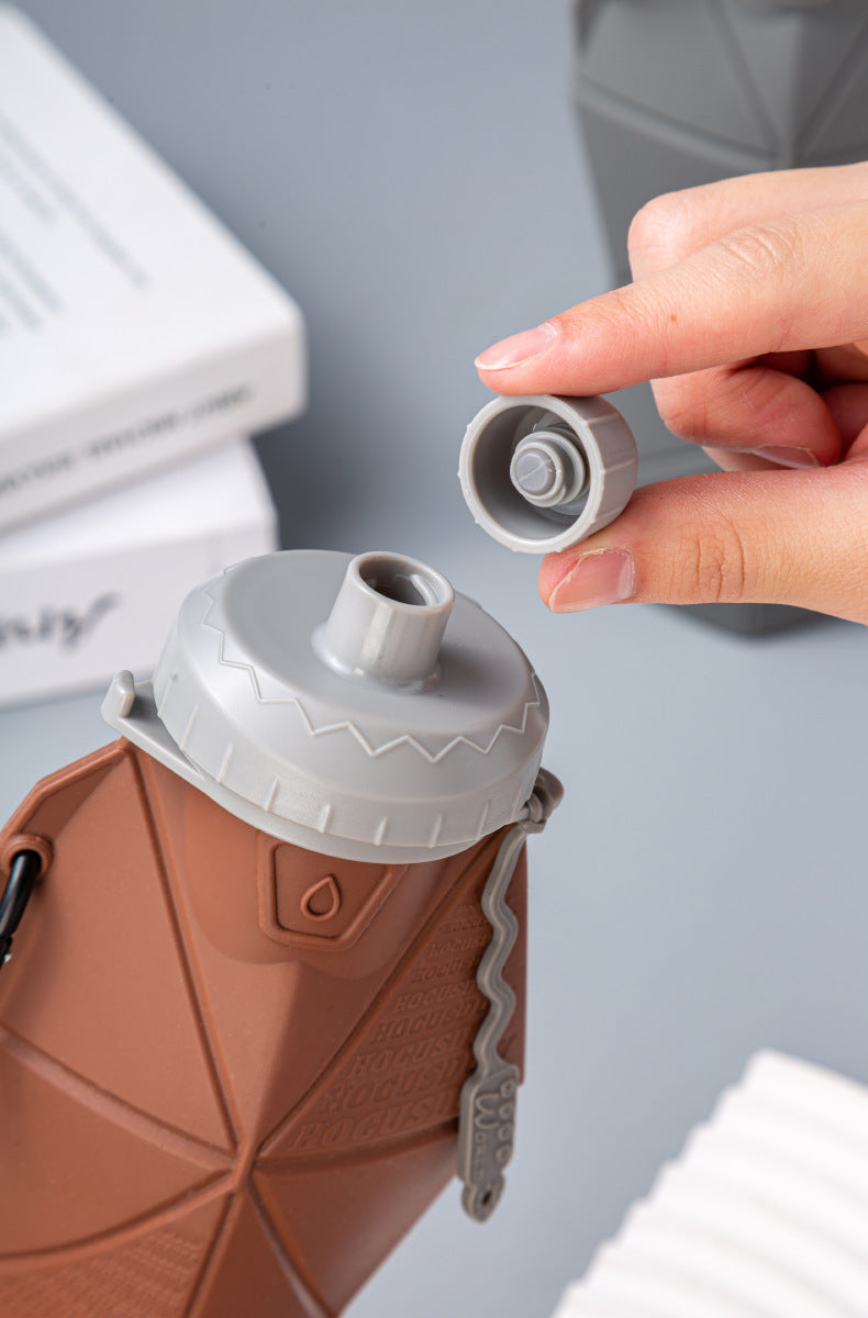 Brown and Grey Cup Lid Ultimate Foldable Silicone Water Bottle - Lightweight Leakproof Travel & Sports Hydration - 700ml