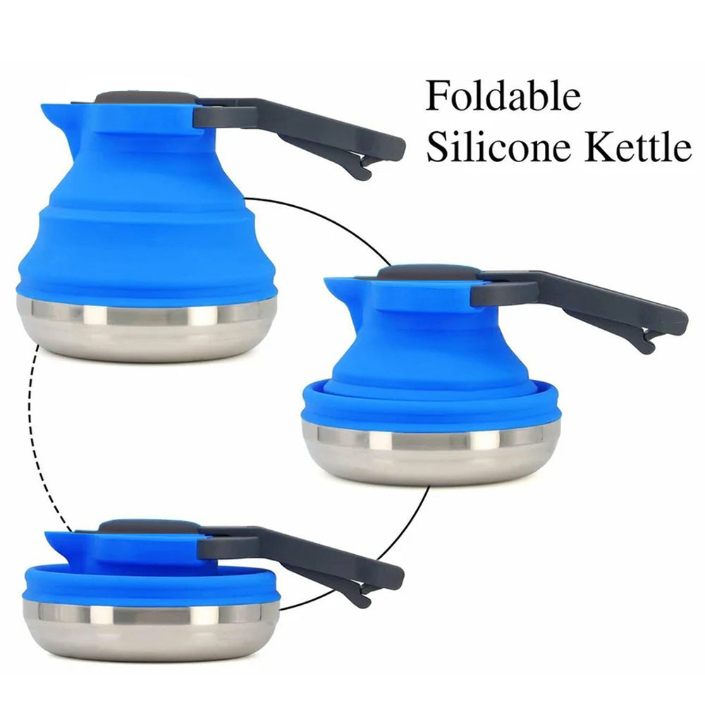 Light Green 1.5L Collapsible Silicone Camping Kettle - Portable Foldable Travel Water Boiler, Stainless Steel Base