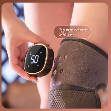 Grey Wireless Heated Knee Massager Brace - Rechargeable Vibration & Heat Therapy for Joint Pain Relief & Arthritis Support