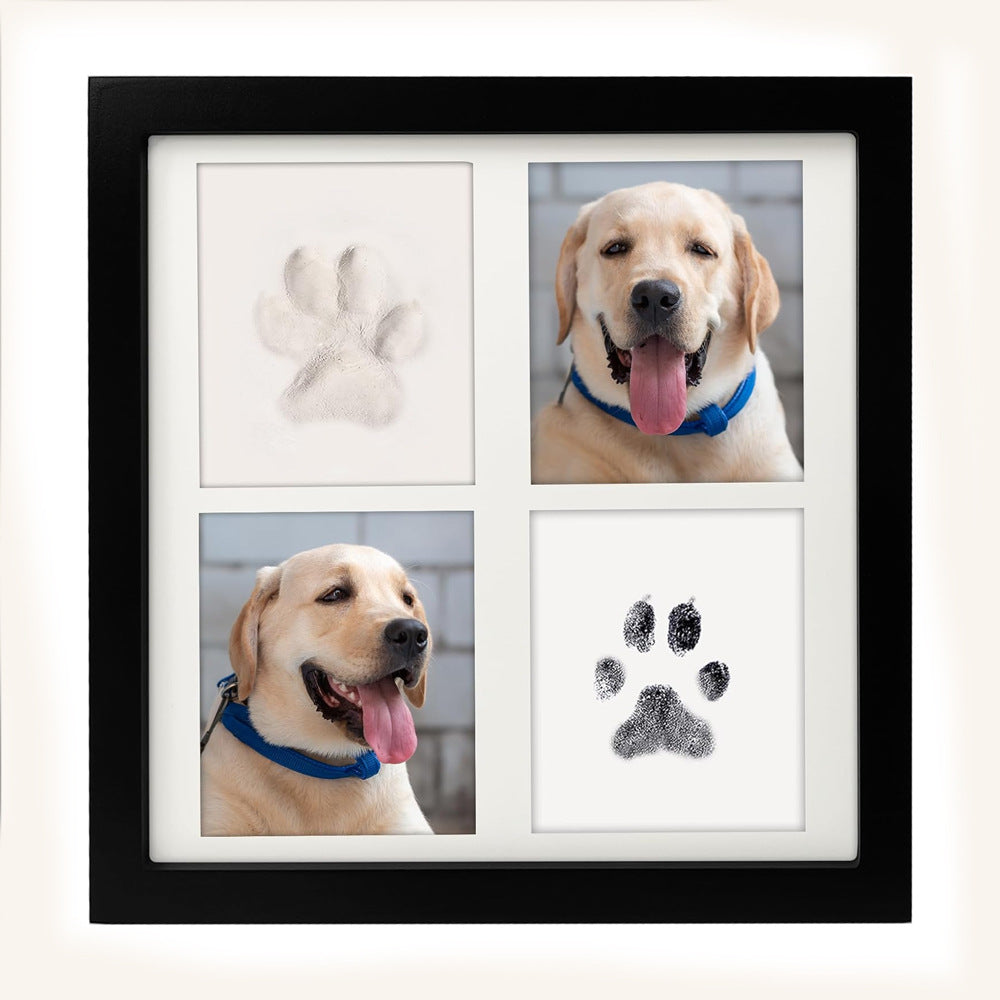 Black and White Pet Paw Print Keepsake Photo Frame Kit - Mess-Free Ink Pad for Dogs &amp; Cats, Dual Photo &amp; Print Display