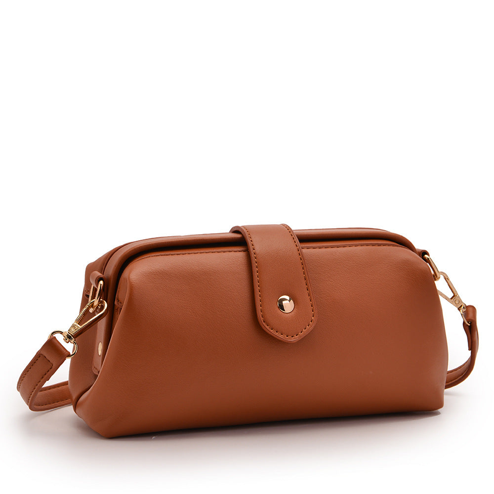 Brown Chic Vintage Inspired PU Leather Crossbody Bag - Small Frame Doctor Style Purse with Adjustable Strap