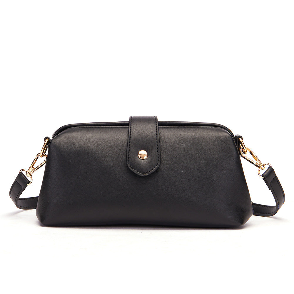 Black Chic Vintage Inspired PU Leather Crossbody Bag - Small Frame Doctor Style Purse with Adjustable Strap