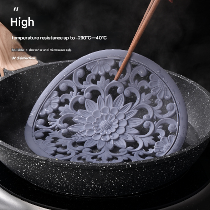 Elegant Floral Silicone Trivet Mat Set (3-Pack, Grey) - Heat Resistant, Non-Slip Kitchen Hot Pads & Pot Holders