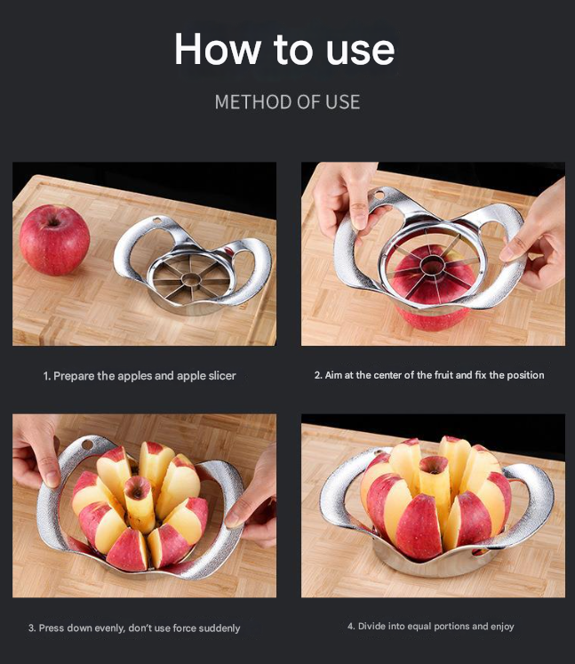 Silver Premium Apple Slicer Corer - Heavy Duty Stainless Steel Fruit Cutter, 12-Slice Divider Kitchen Gadget