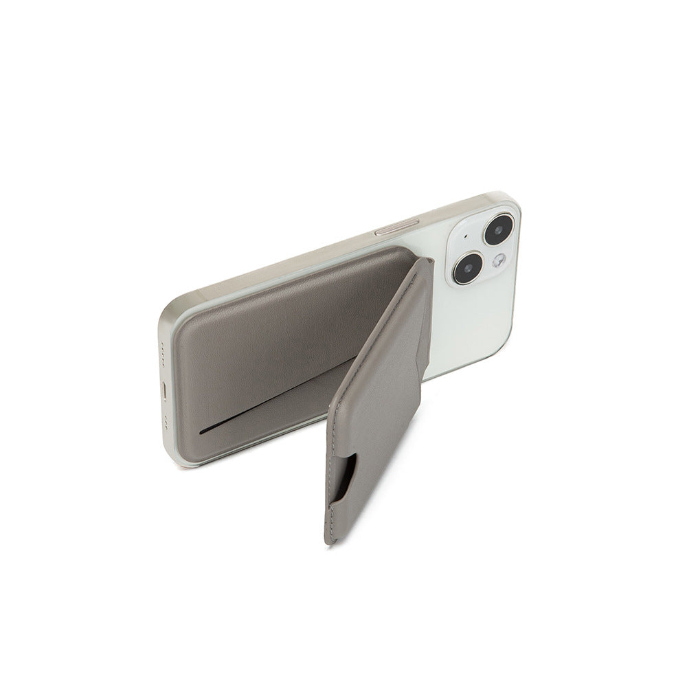 Black Chic MagSafe Wallet with Mirror & Stand - PU Leather Card Holder for iPhone 12-16 Series