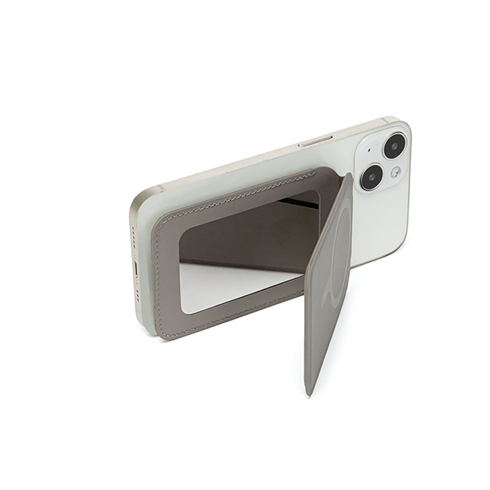 Brown Chic MagSafe Wallet with Mirror & Stand - PU Leather Card Holder for iPhone 12-16 Series