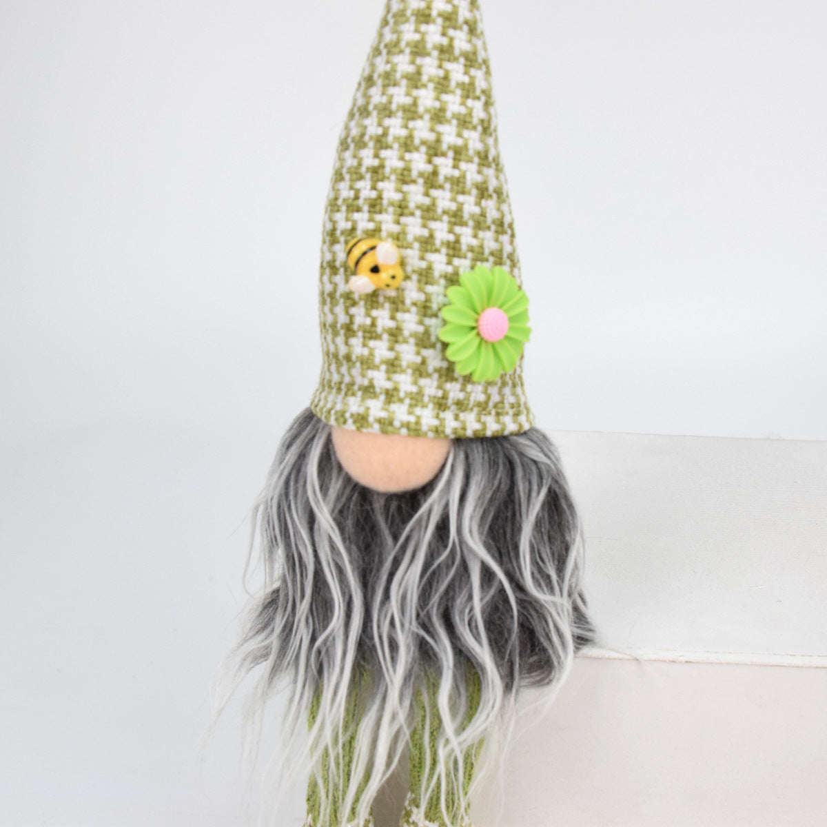 2 Pcs Charming Green Houndstooth Gnome - Plush Faceless Gonk with Long Dangle Legs - Adorable Shelf Sitter Home Decor Accent