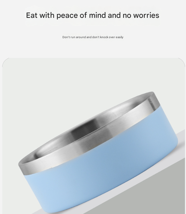 Silver Premium 304 Stainless Steel Pet Bowl (32oz) - Non-Slip, Anti-Tip Food & Water Dish for Dogs & Cats - Durable & Easy Clean