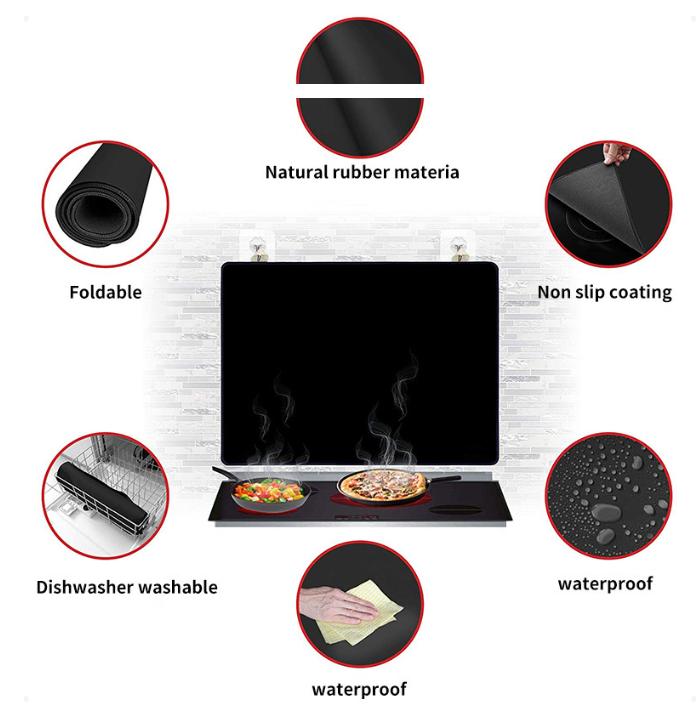 Black Premium Heat Resistant Stovetop Protector Mat - Waterproof, Anti-Slip & Easy Clean Kitchen Guard (42x28cm)