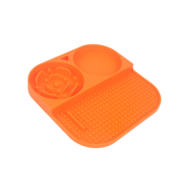 2 Pcs Orange 3-in-1 Silicone Pet Slow Feeder &amp; Lick Mat with Water Bowl - Non-Slip Design for Dogs &amp; Cats