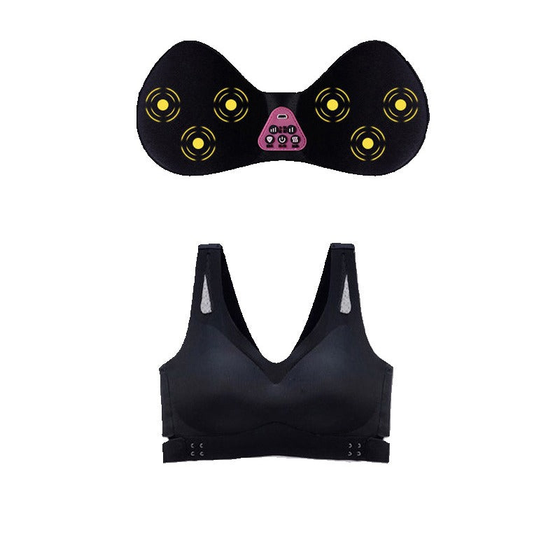 Size XL Black Wireless Electric Breast Massager Bra - 5 Modes Vibration & 3 Heat Levels for Lifting Comfort & Wellness