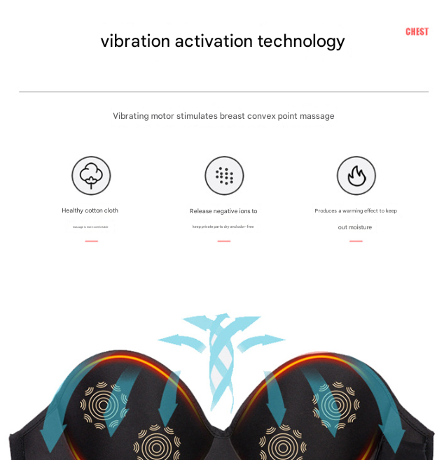 Size XXL Black Wireless Electric Breast Massager Bra - 5 Modes Vibration & 3 Heat Levels for Lifting Comfort & Wellness