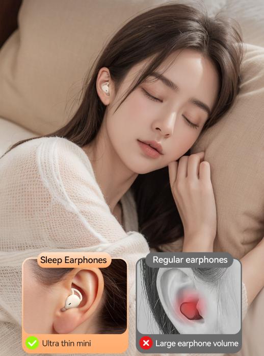 Beige Ultra-Comfort Wireless Sleep Earbuds - Bluetooth 5.4, Hi-Res Audio, Noise Isolating, 60H Playtime for Side Sleepers